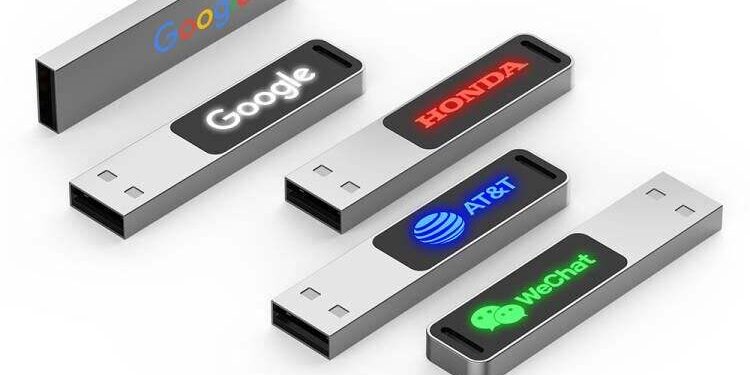 Metal USB flash drive with LED logo